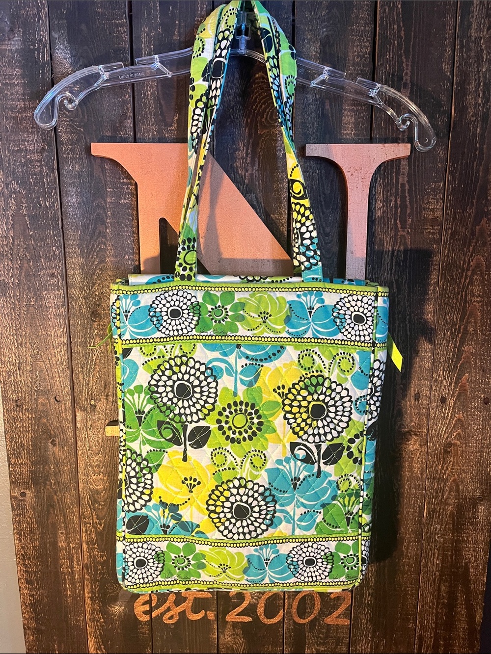 Vera Bradley Green Blue Yellow Floral Quilted Tote